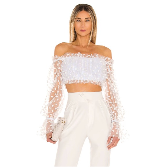 MAJORELLE Tops - Majorelle Baby Bye Bye White Off Shoulder Crop Top Puff Sleeve Blouse